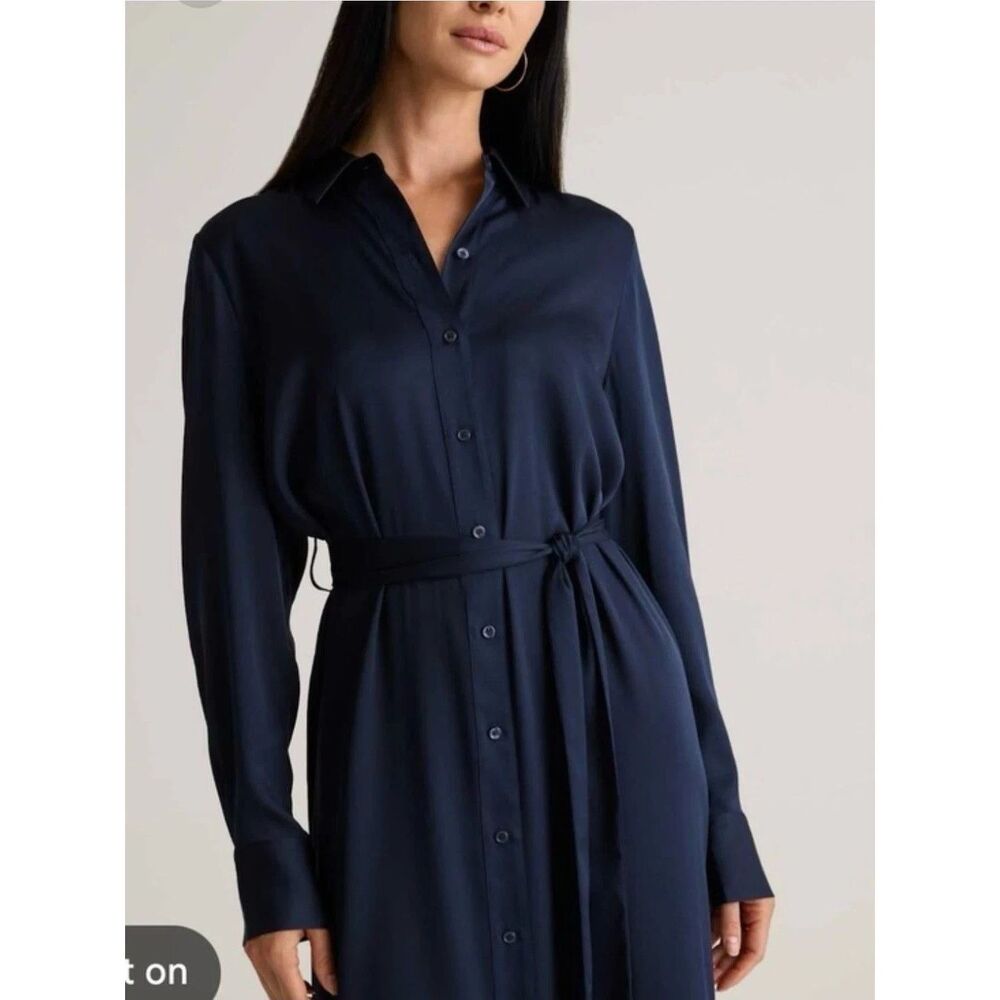 NWOT Quince Washable Silk Shirt Dress Sz S Button-Up Long Sleeve No Belt